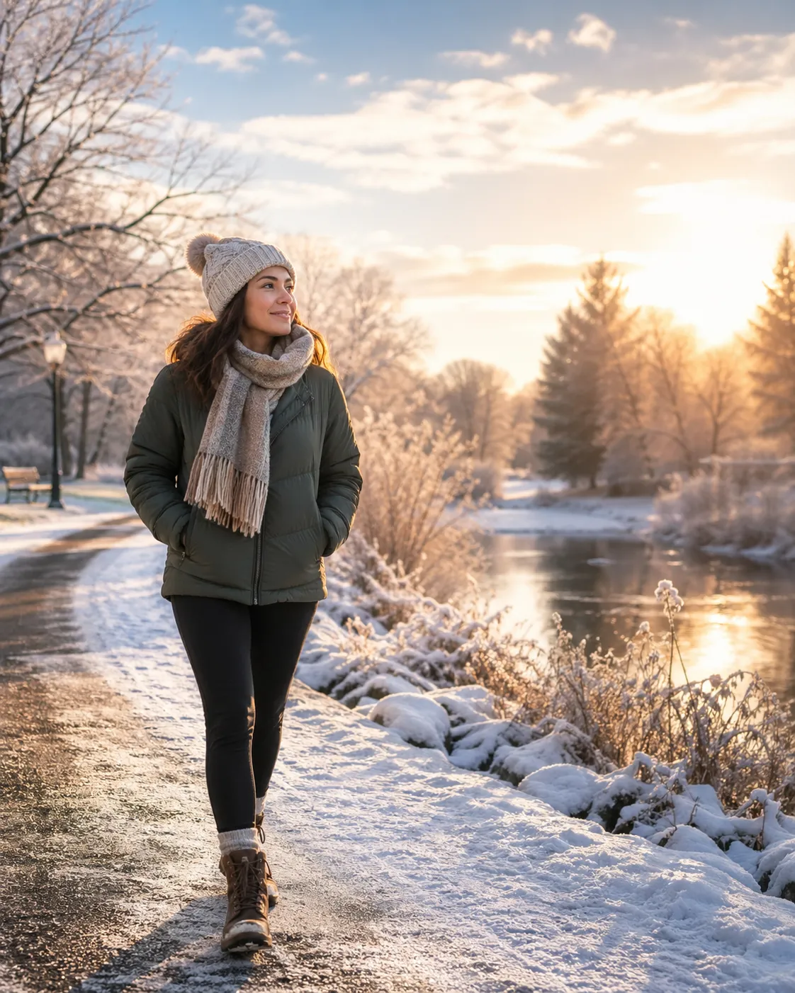 Een warme winterwandeling in de ochtendzon voor meer energie, rust en een beter humeur.