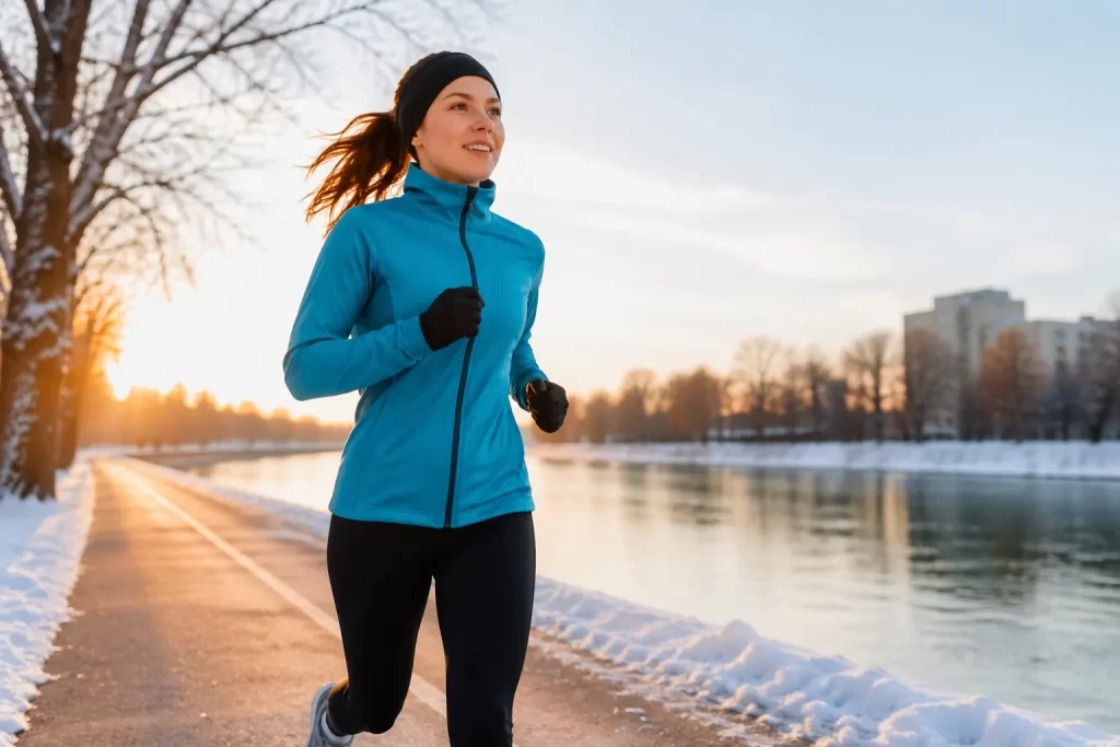 Een frisse ochtendrun langs de rivier helpt wintermoeheid te verminderen.