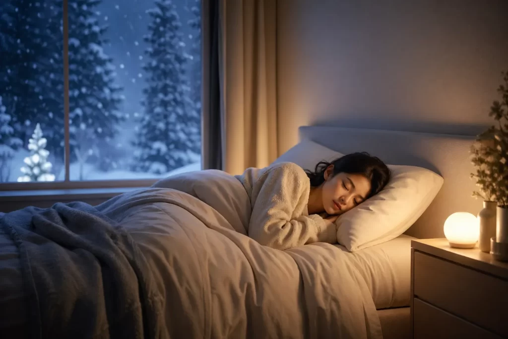 Rustige wintersfeer die helpt om een gezond slaapritme op te bouwen.